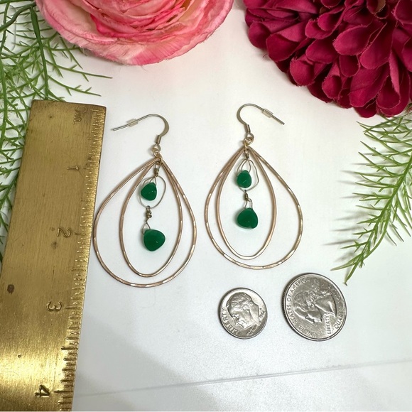 Last Pair!⚜️Emerald Green Crystal Brushed Gold Hoop Earrings - Picture 4 of 4